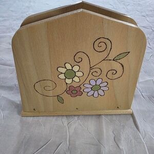 Vintage Wooden Napkin Holder Floral Hand Painted Boho Cottagecore Kitchen Decor